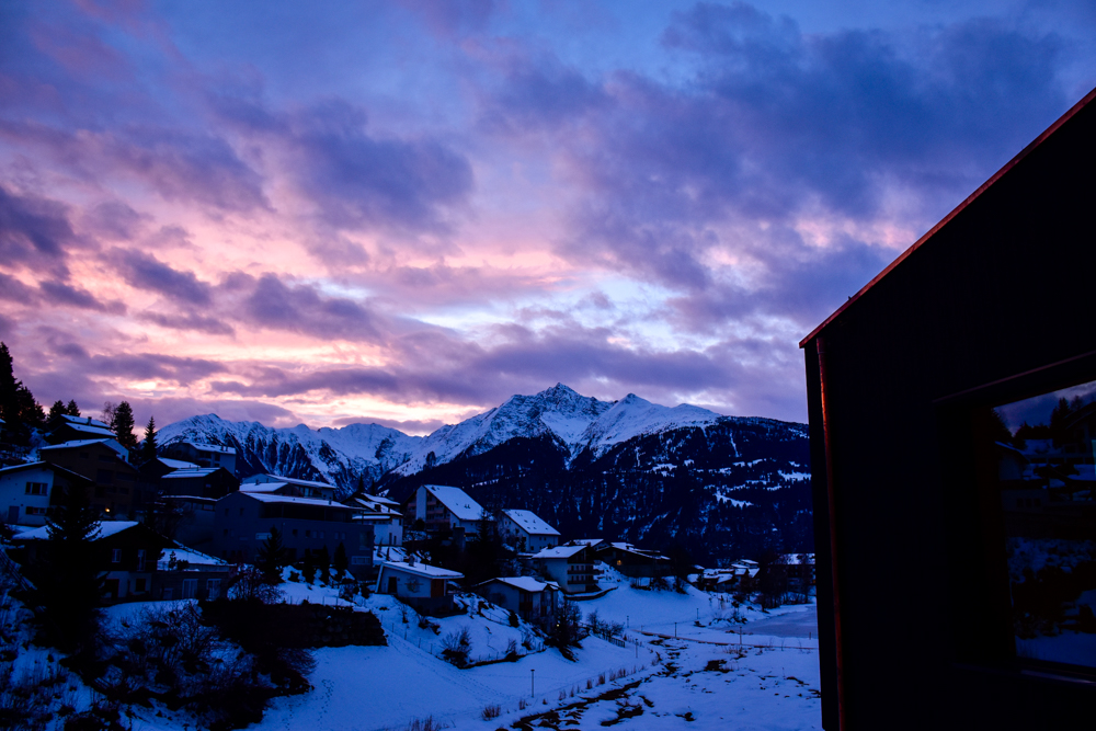 Winterweekend Laax wellnessHostel3000 Graubünden Schweiz Sonnenaufgang