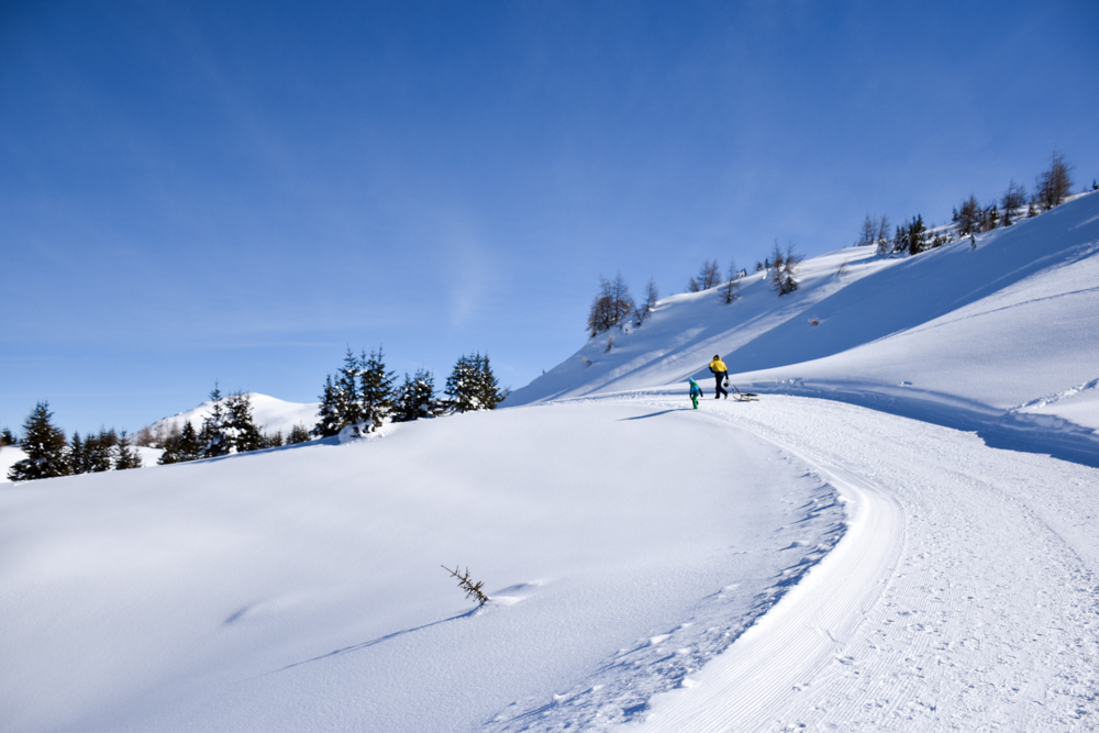 Winterwanderung Rundweg Feldis Viamala Graubünden Schweiz Weg durch wunderschöne Landschaft
