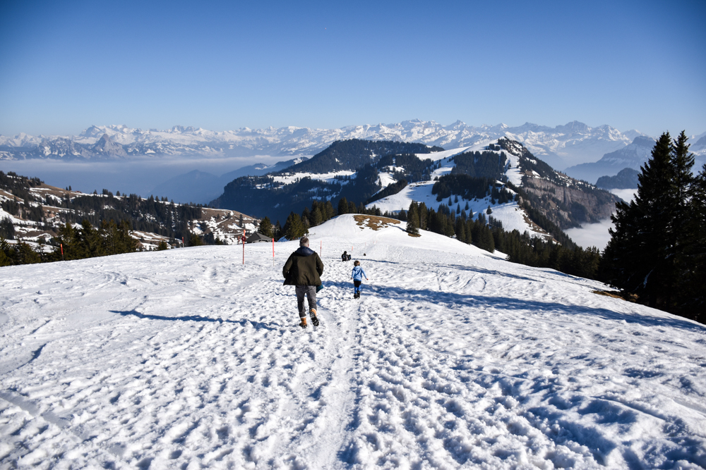 Winterwanderung Rigi Ausflug Familie Zentralschweiz Weg Richtung Rigi First