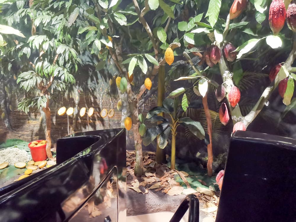 Auf der Swiss Chocolate Adventure im Verkehrshaus der Schweiz geht es in einem Wagen auf eine multimediale Reise