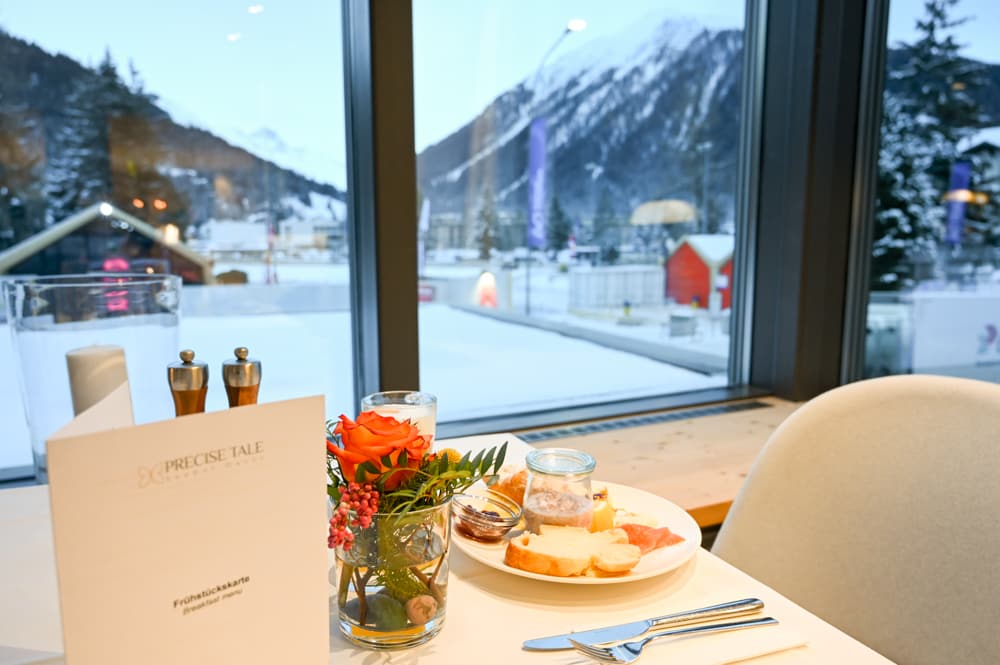 Aussicht Frühstück Winter Hotel Precise Tale Seehof Davos